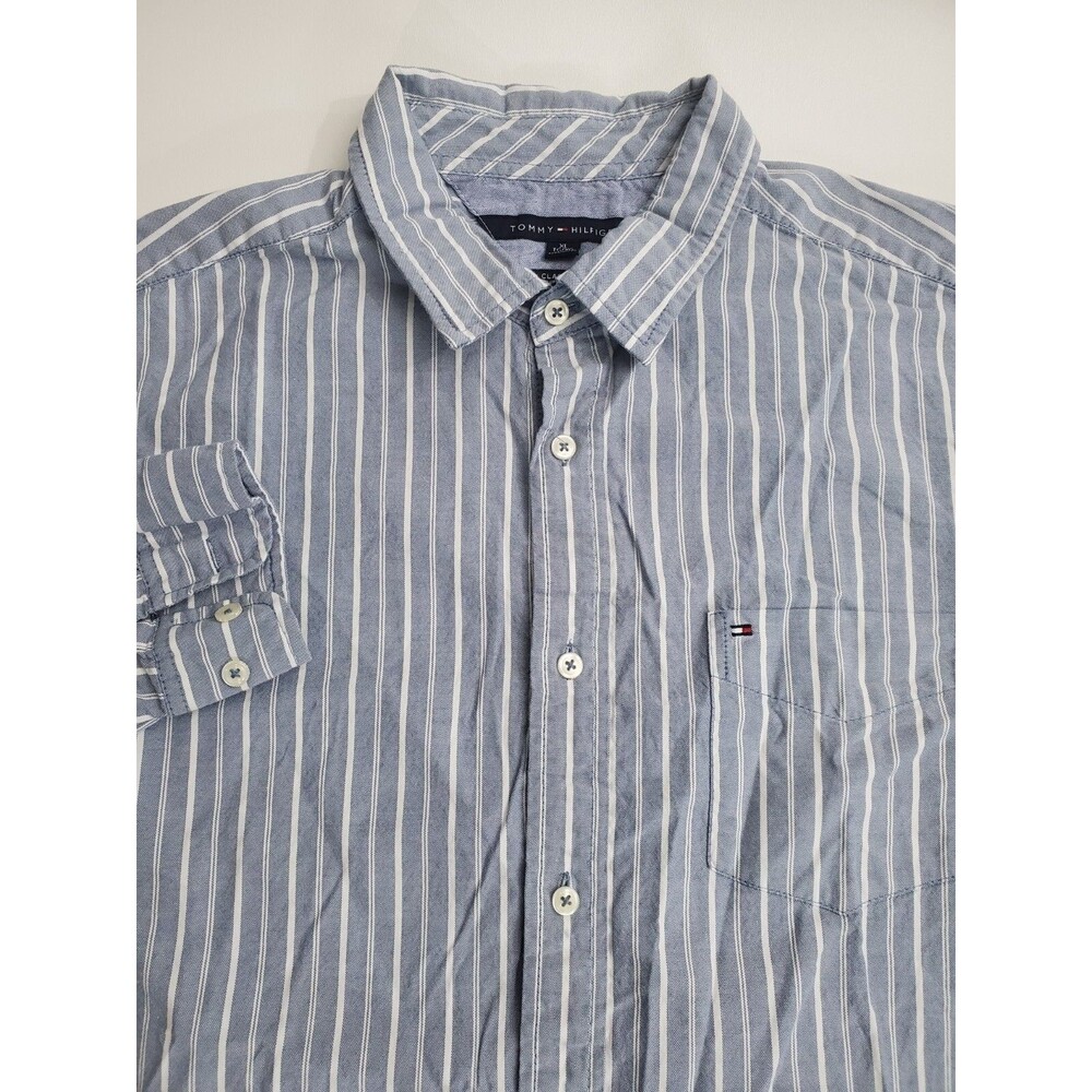 Tommy Hilfiger Men's Long‎ Sleeve Striped Classic Fit Button Up Shirt, XL